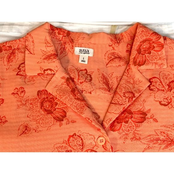 A.N.A Shirt Orange Floral Short Sleeve Button Women's Adult Cruise Hawaii Sz L - Picture 5 of 8